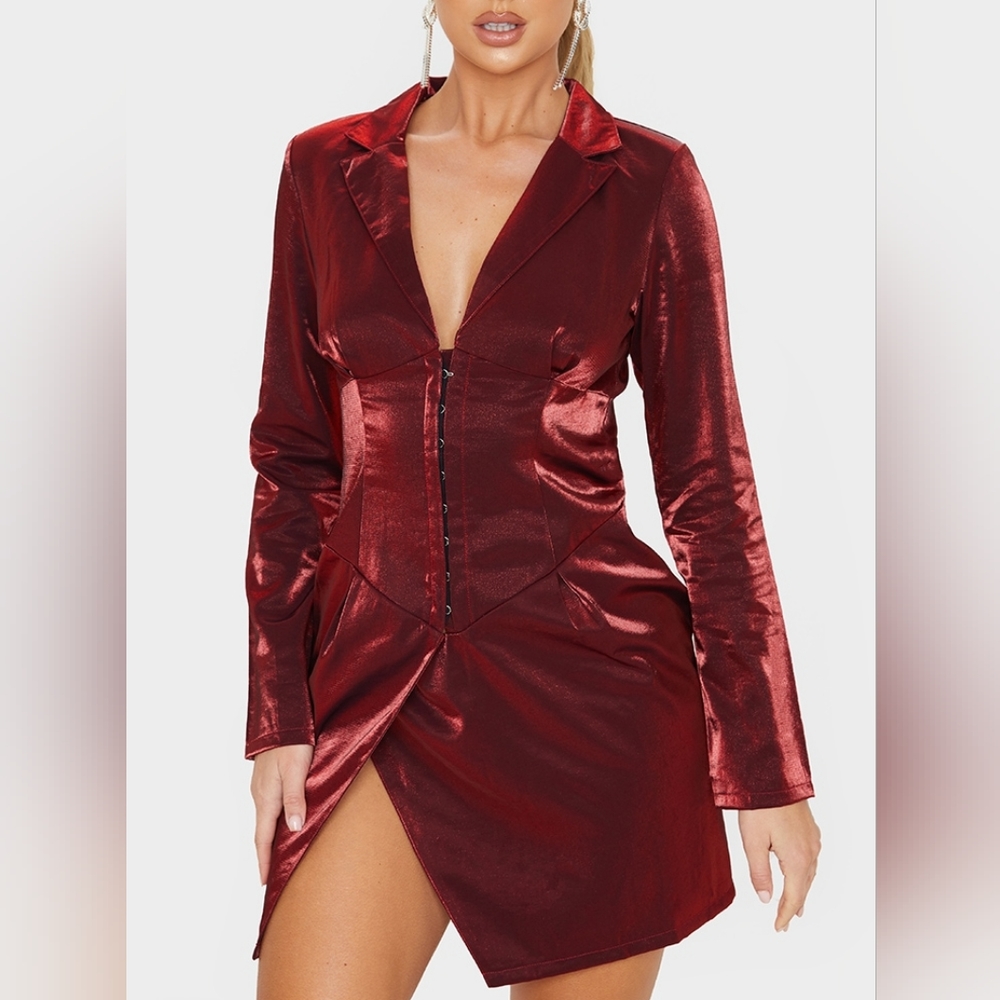 PLT Metallic Red Corset Mini Dress In size Small NWT